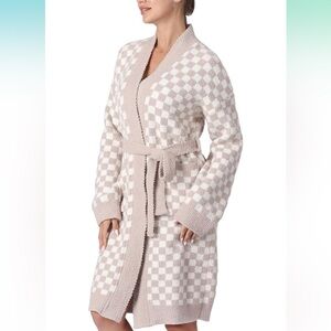 Busy Koala Checkered Women's Robe - Cream and Tan